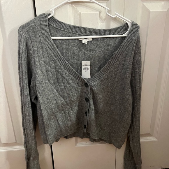 Gray Ribbed Button-Up Sweater - Picture 1 of 2